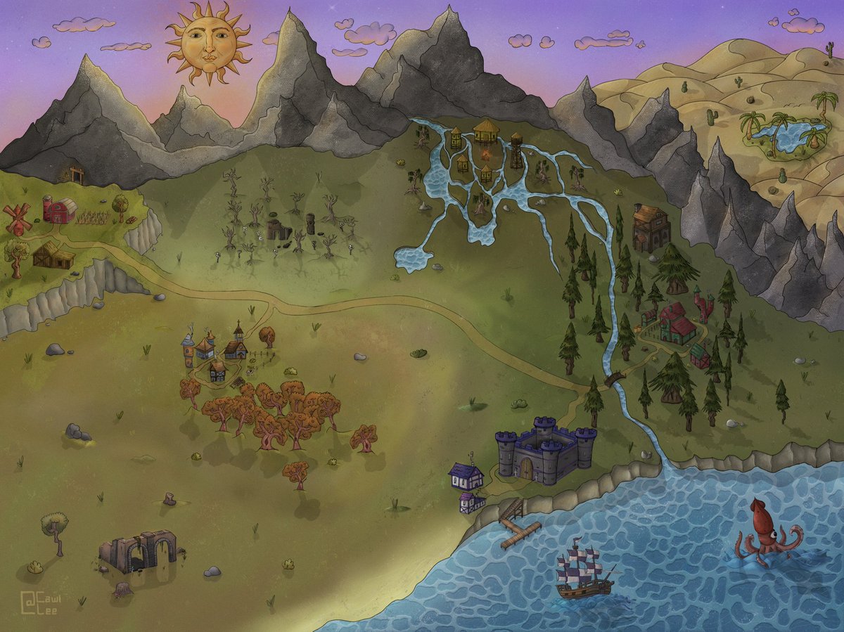 caueborges_art's tweet photo. Ilustração final do mapa de uma campanha de RPG que eu tô participando 🌞 https://t.co/R77E1Yqtgy