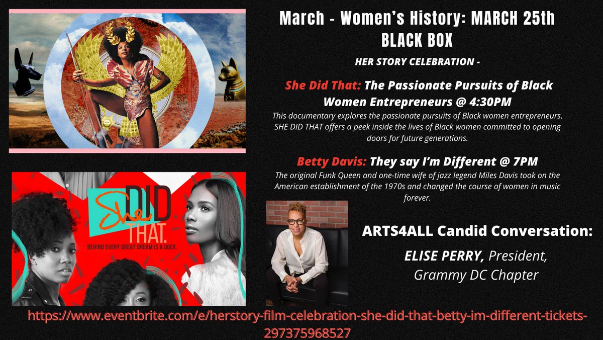 Celebrate Women's History <a href="/THEARC_Theater/">THEARC Theater</a> THIS FRIDAY (Mar 25, 4:30-9:30pm) with movies, food, and libations! Come for Happy Hour; stay for the movies and support local Black women vendors. Performance by <a href="/BorahBond/">Deborah Bond</a>  and conversation with <a href="/EliseRP/">Elise Perry</a>. RSVP:bit.ly/3iuS1d6