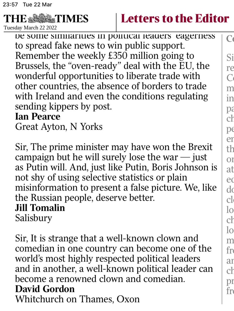 TerenceKnott1's tweet photo. @thetimes Letters on fine form today ‼️
Universal ridicule for Bozo Johnson
@10DowningStreet @ConHome
#johnsonout55 https://t.co/y7Qo2rbLRe