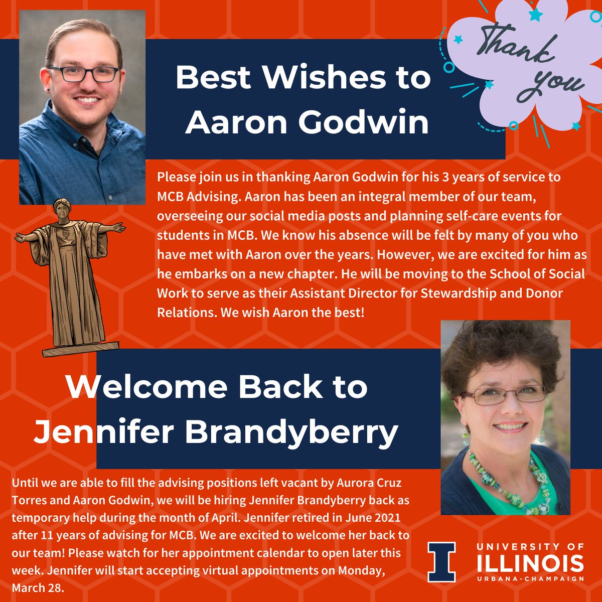 Please join us as we say goodbye to Aaron Godwin and welcome back to Jennifer Brandyberry!