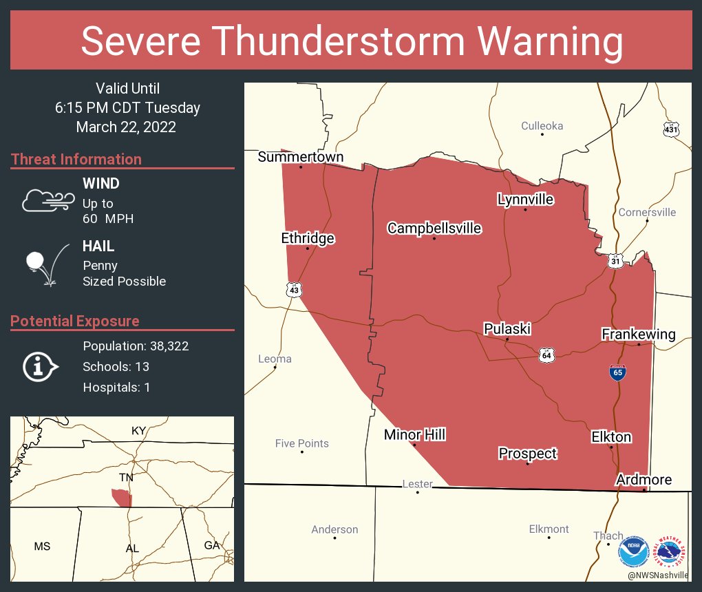 NWS Nashville on Twitter "Severe Thunderstorm Warning continues for