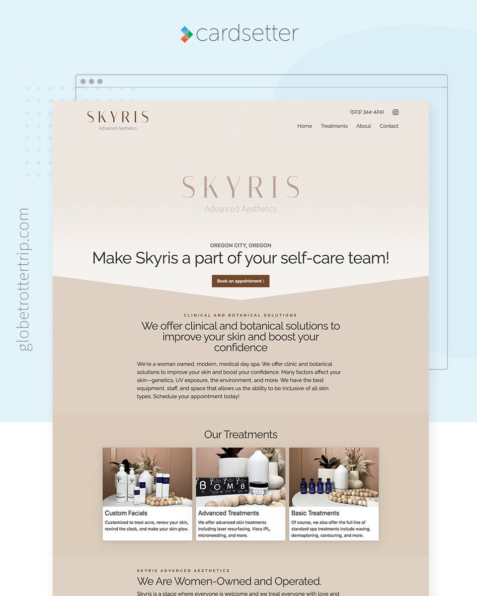 cardsetter's tweet photo. Check out the #madewithcardsetter website for Skyris Aesthetics.

Skyris Aesthetics offers clinic and botanical solutions to improve your skin and boost your confidence. Located in Oregon City, OR.

Check them out at https://t.co/LLYvJemw5i. https://t.co/uLrQxivUNS