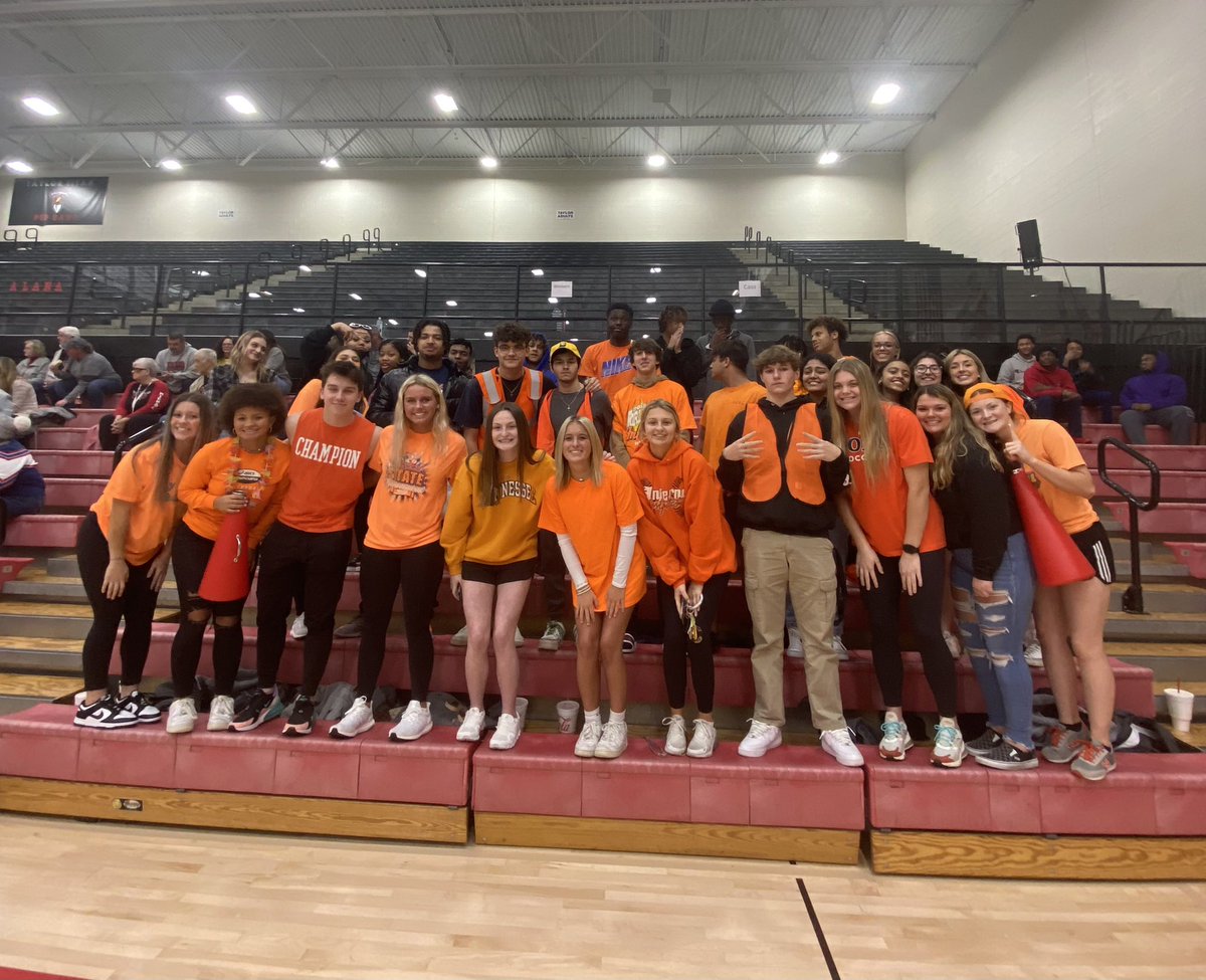 kjbarker's tweet photo. Kokomo is back at it looking for a victory against Taylor in the barstool tourney!  @BarstoolKokomo Again… best student section EVER!  Let’s go KATS!! ❤️💙🐾 https://t.co/Nx9UEMC1ll