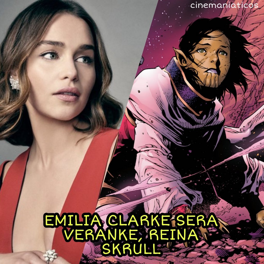 Cinemaniaticos1's tweet photo. Cinéfilos!! Se confirma que la actriz #EmiliaClarke dará vida a #Veranke, Reina del Imperio #Skrull para la serie #SecretInvasion que llegará a #DisneyPlus 😱🤩
¿Que les parece? 🔥❤️🍿
#DisneyPlus #SecretInvasion #Marvel. https://t.co/mN5YwIXgPo