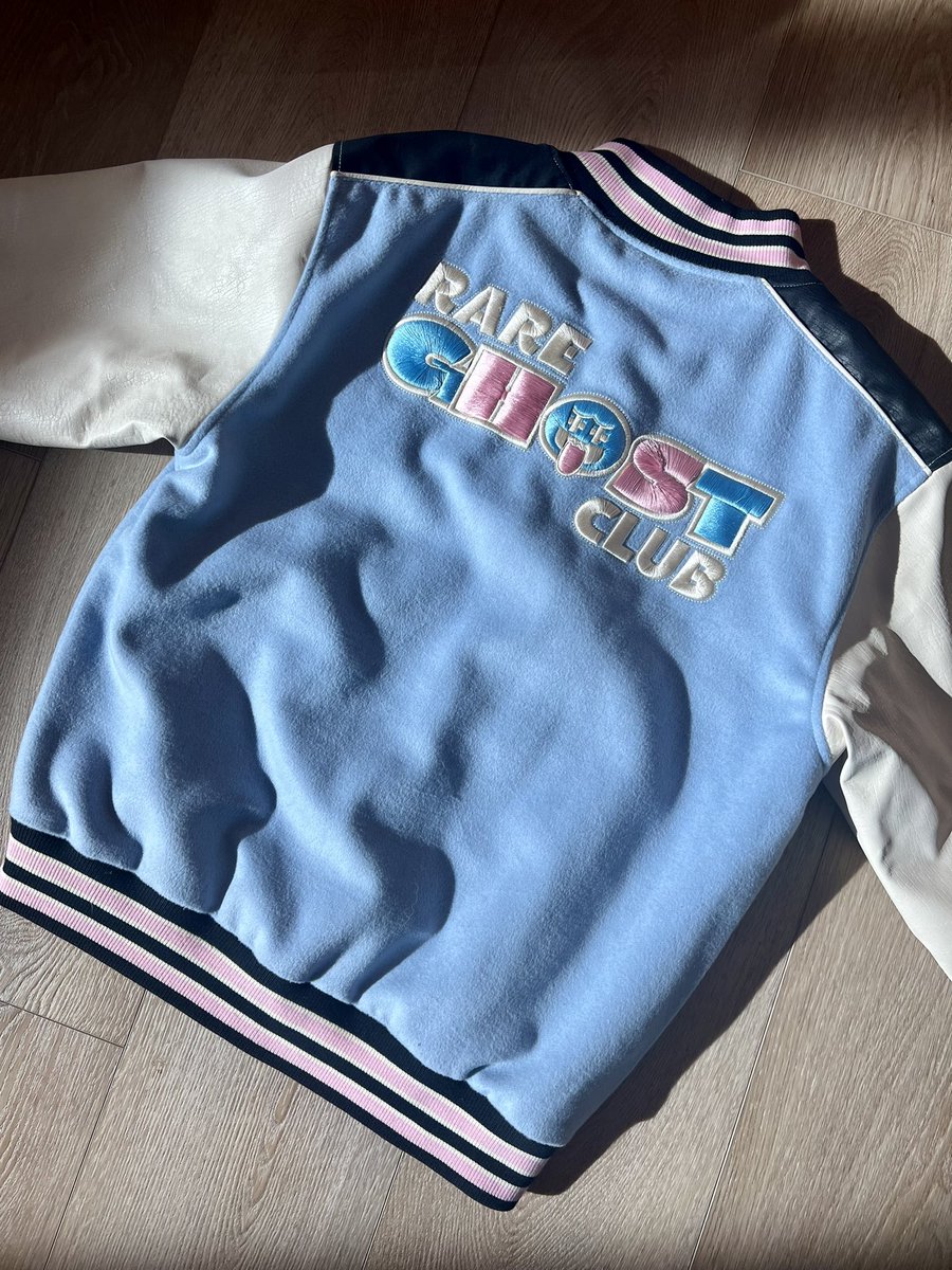 PinkDolphinCo's tweet image. Members Only Varsity Jackets coming soon! Which one do you like better? Blue or Purple???