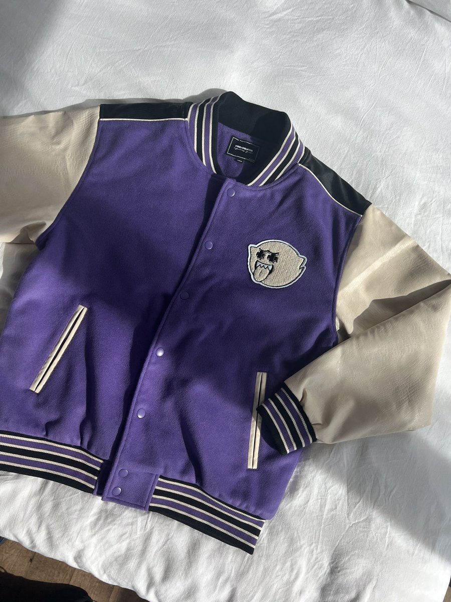 PinkDolphinCo's tweet image. Members Only Varsity Jackets coming soon! Which one do you like better? Blue or Purple???