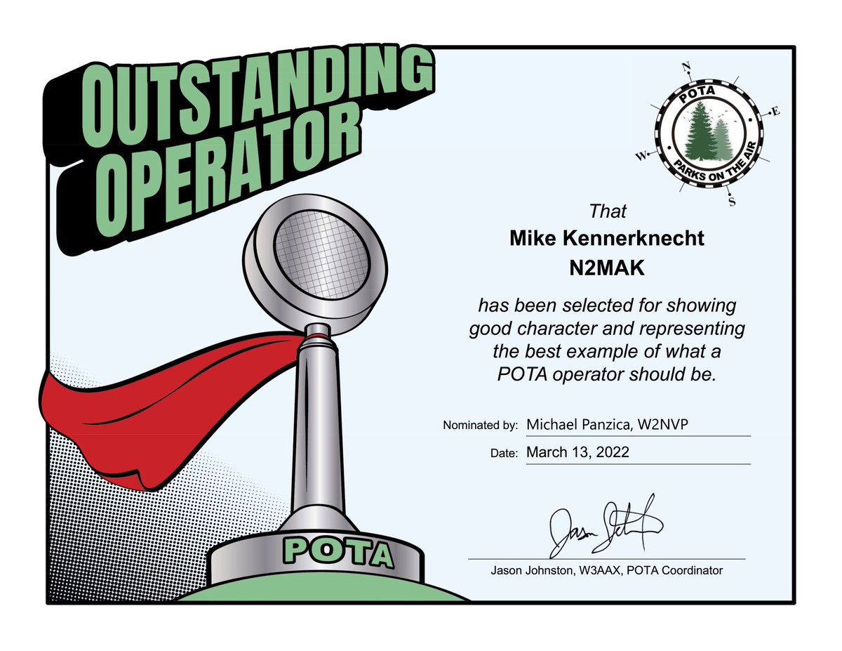 Kennerknecht's tweet photo. This award was a surprise today and it meant a lot. I’m just trying to learn, have fun and help others. There’s so many smart and great people in #POTA and #HamRadio. I love the hobby and I’m happy to share it with others. 73, N2MAK #HamHappier #HamHarder #HamSmarter https://t.co/l0fk2N7hjS