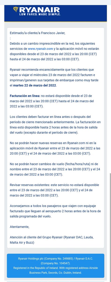 jza91's tweet photo. Eh @Ryanair_ES , ¿de qué vais cambiando un vuelo de hora, con más de 9 horas de diferencia, a 2 días del viaje? ¿Y ahora este mail? ¿Qué hacéis con vuestra vida? #RyanairPiratas https://t.co/sFQqYDUgWX