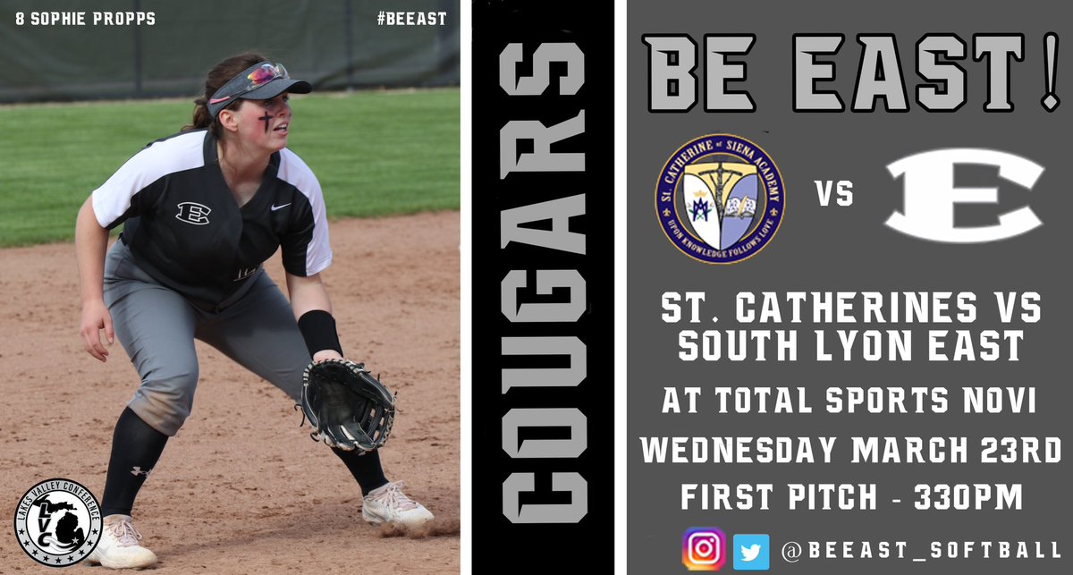 Season is finally here! The Cougs take on St. Catherine’s tomorrow at Total Sports Novi!

⌚️: Tomorrow, March 23rd at 3:30pm 
📍: <a href="/Total_Softball/">TSC_Softball</a> 

#BeEAST | <a href="/LakesVC/">Lakes Valley Conf.</a>
