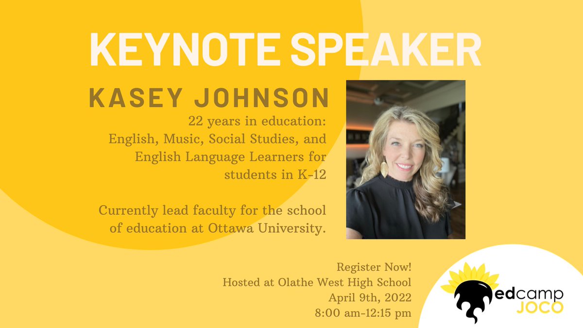 Don't miss out on hearing from Dr. Kasey Johnson, the theme for our Edcamp being "Time to Heal." You will leave feeling inspired and reenergized. She will also be leading some smaller breakout sessions. Register now: bit.ly/EdcampJOCO22
<a href="/kneanews/">Kansas NEA</a> <a href="/mace_ks/">MACE-KS</a> #MACEKS22 #ksedchat