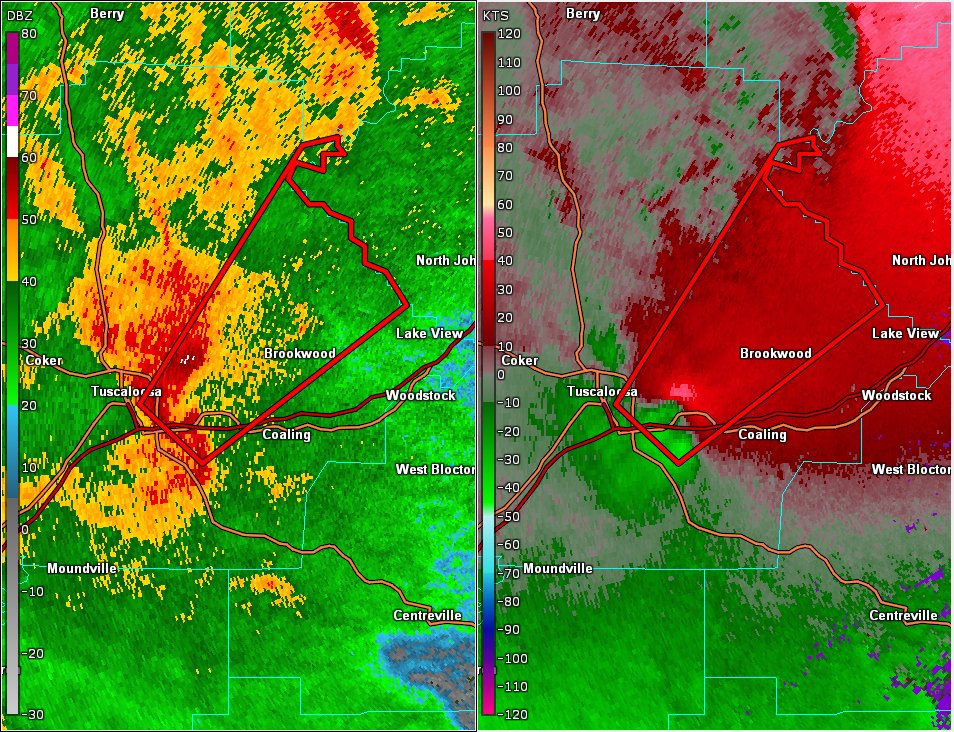 NWSBirmingham's tweet photo. ⚠ Tornado WARNING for Tuscaloosa County until 745 PM. Storm is near Cottondale, moving NE toward Petterson. Seek shelter now! #alwx https://t.co/elAm01kEpr
