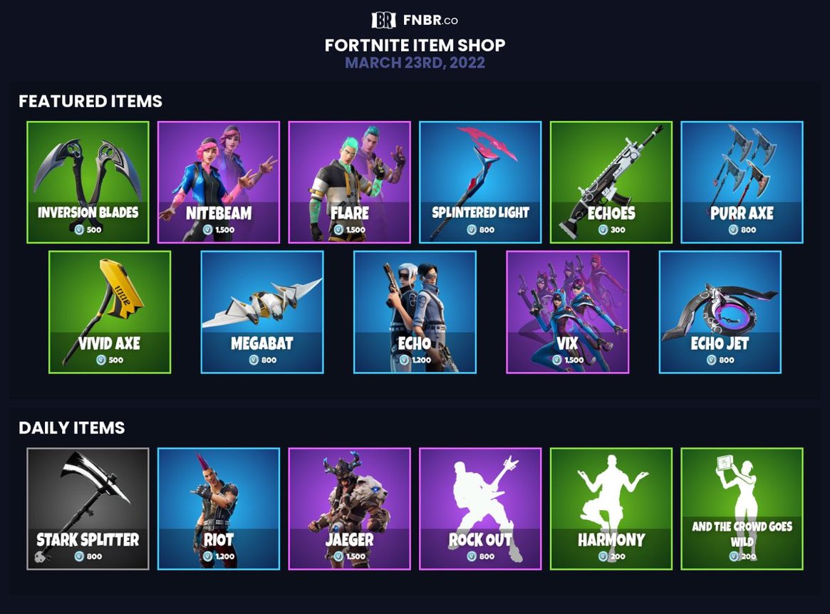 LeaksNewsShop's tweet photo. #Fortnite Item Shop for March 23rd 2022 https://t.co/ocH66kbeFA