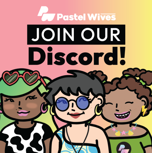"Meet Pastel Wives!"🥳  @pastelwives
Our hand-drawn generative art collection of genesis 4,444 NFTs celebrates every type of woman in the world :
👩🏿 Unique
👩 Strong
👩🏻 Powerful
👩🏽‍🦱 All colors
Join our Discord and find ways to get Whitelisted!💕 
discord.gg/CxJjn9mR