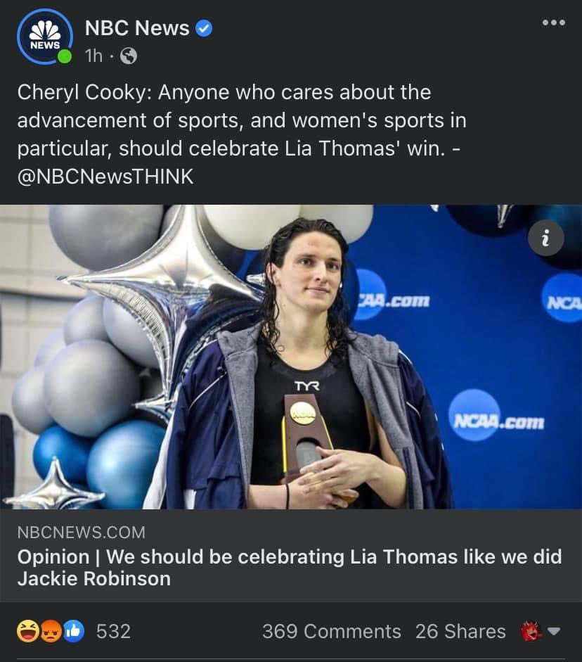 “If you care about women’s sports, you’ll celebrate its demise” 

#LiaThomas #PennCheats🏊‍♂️