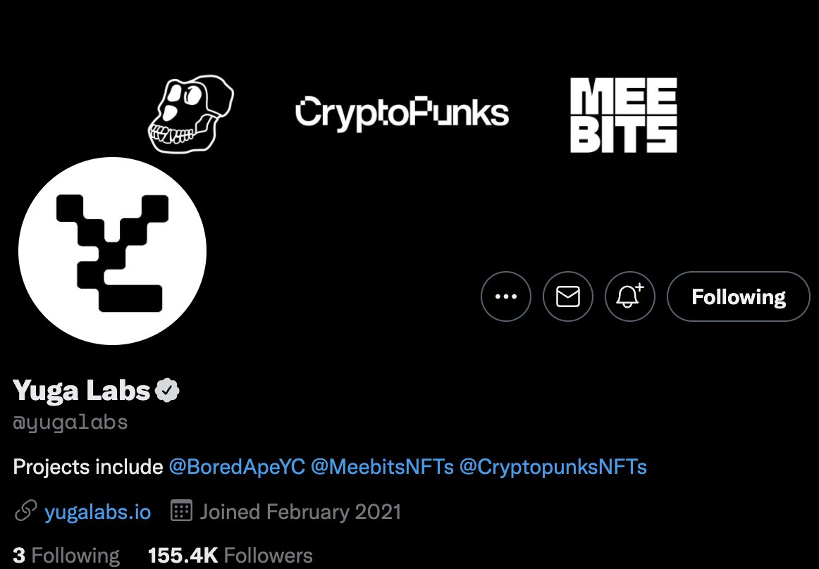 看下@yugalabs 的佈局，現在整個公司包括了3個projects @BoredApeYC @MeebitsNFTs  @cryptopunksnfts 之前meebits是在larva labs下面的，但現在獨立被分出來了。說明Yuga現在想把Meebits 獨立門戶作為1個project來做，而不再是punk的小弟。現在meebits也是整個系統裡價格 ...