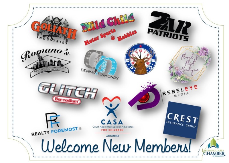 HavasuChamber's tweet photo. Welcome New Members:  2 AR Patriots LLC; BPOE Elks #2399; CASA of Mohave County; Denims and Diamonds; Floral &amp; Flirt Boutique; Glitch Barcadium; Goliath Industries; McAndrew / Crest Insurance Group; Realty Foremost; Rebel Eye Media LLC; Romano's; Wild Child Motorsports &amp; Hobbies https://t.co/ys7tzglvzj