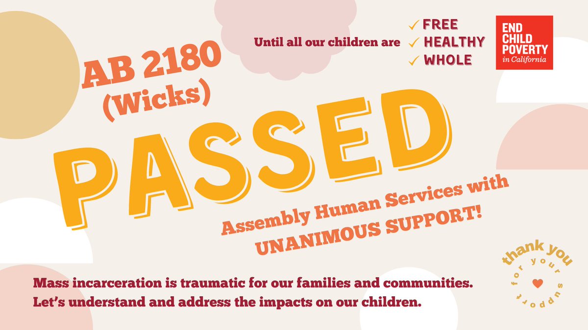 Mass incarceration is traumatic for families. 

Let’s learn & act, for our kids. 

THANKS #CAAssembly Human Services for supporting #AB2180 (@BuffyWicks). 
🤎 @AsmLisaCalderon @AsmLaurieDavies @drarambula559 @AsmMiaBonta @ib2_real @AsmMarkStone @AsmVillapudua @MarieWaldron75  🤎