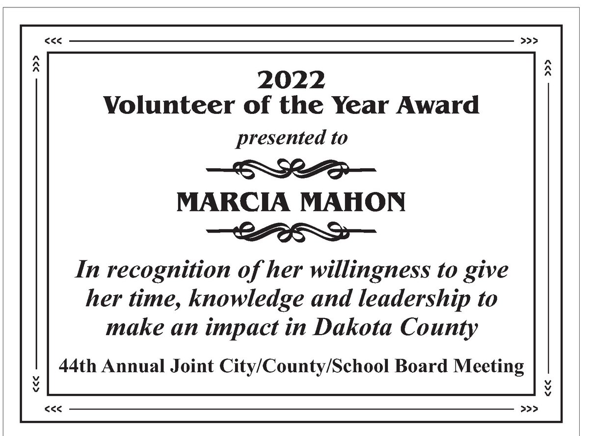 Congratulations to the South Sioux City School Board President,  Marcia Mahon on receiving the Dakota County Volunteer of the Year Award last night.  The award was given at the 44th Annual Joint City/County/School Meeting hosted by the South Sioux City School District.   #GoCards
