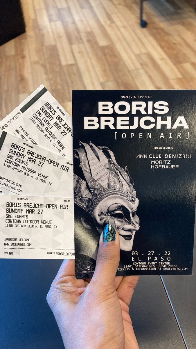 Get your <a href="/BB_BORISBREJCHA/">Boris Brejcha</a> tickets before prices go up! 

Hard copy tickets available in store only!!

Open until 8pm 🕗

<a href="/SMGEVENTS/">SMG Events</a> 
<a href="/Label_Artists/">FCKNG SERIOUS</a> 
#uta
#cowtownbootseventcenter