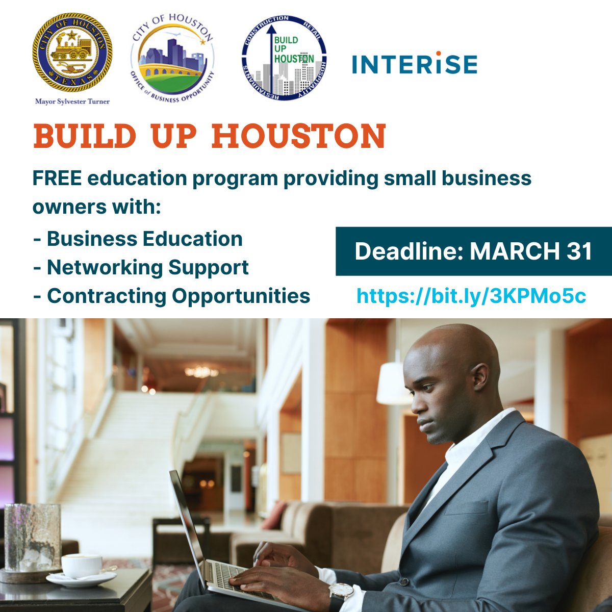 CompleteHouston's tweet photo. If you’re a small business-owner looking for support in improving your business, apply for Build Up Houston by March 31!
#CompleteCommunitiesHOU #community #neighborhood #smallbusiness #business #BuildUpHouston https://t.co/HOzUZz4qrn