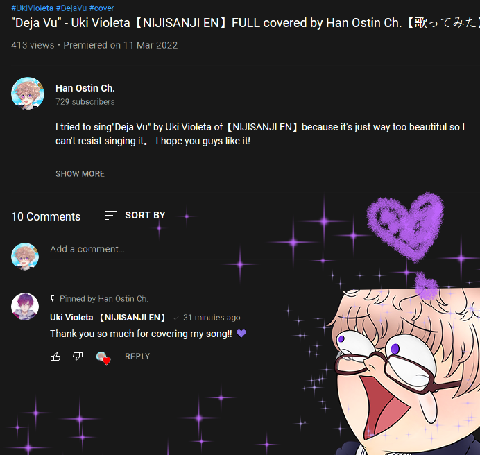 Han_Ostin's tweet photo. AAAAAA!!! G—good morning sir!?!? 👉🏻👈🏻💜 thank you for listening and checking out my cover. #VioletAtelier #HanCovers #PHVtuber #ENVtuber #歌ってみた #dejavu https://t.co/LltTEjTSzt
