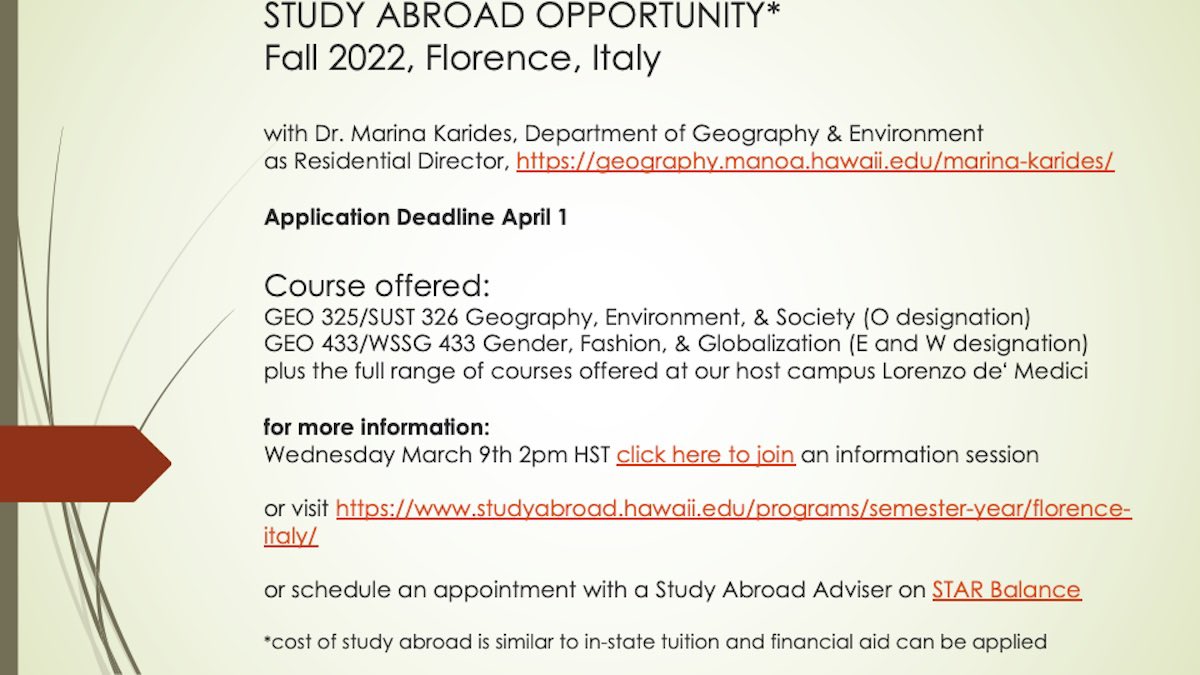 Aloha, study abroad opportunity for UHM students! @geog_uhm