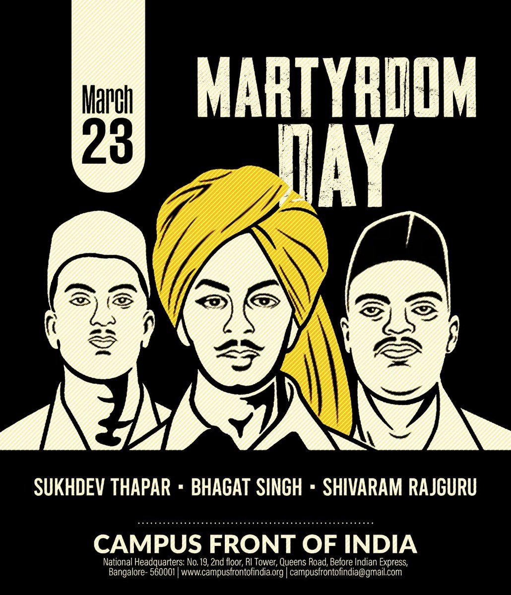 March 23

MARTYRDOM DAY
#BhagatSingh #SukhdevThapar #ShivaramRajguru