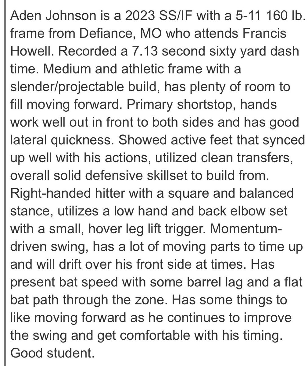 Thank you <a href="/PerfectGameUSA/">Perfect Game USA</a> for the grade and the write up. <a href="/GbaDevelopment/">GBA Development</a>