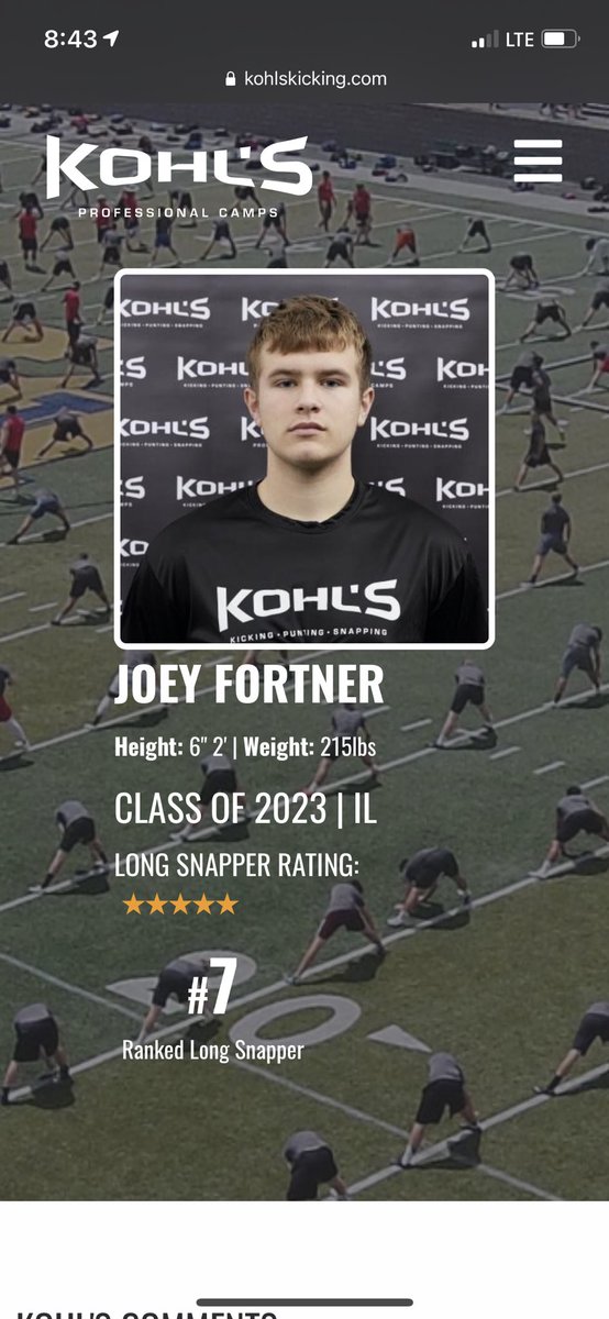 Grateful to be named a Five Star Long Snapper and 7th Ranked Snapper in the country by <a href="/KohlsSnapping/">Kohl's Snapping Camps</a> Thank you to all the coaches who helped me become the player that I am today. <a href="/BlaineSiddersJr/">Blaine Sidders Jr.</a> <a href="/Coach_Casper/">Coach Casey Casper</a> <a href="/NolanOwenLS/">Nolan's Long Snapping</a> <a href="/RedHawkFB/">Marist Football</a>