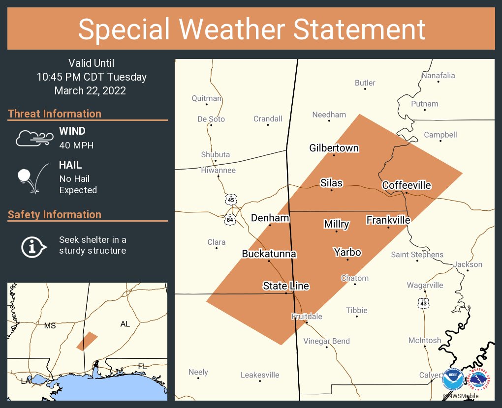 NWS Mobile on Twitter "A special weather statement has been issued for State Line MS, Millry AL
