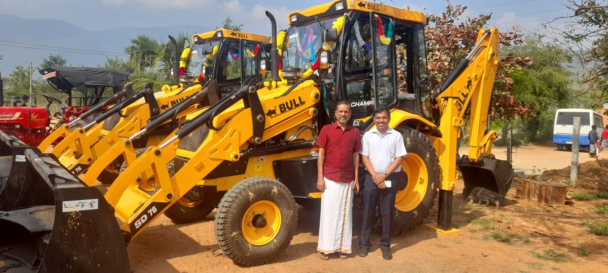 svembu's tweet image. Today we launched our program to dig water retention ponds with the purchase of Bull earth moving equipment. Bull is the fastest growing back-hoe loader manufacturer in India. Here I am with their CEO Mr. A V V Parthiban, who kindly came to inaugurate our program at the farm. 🙏