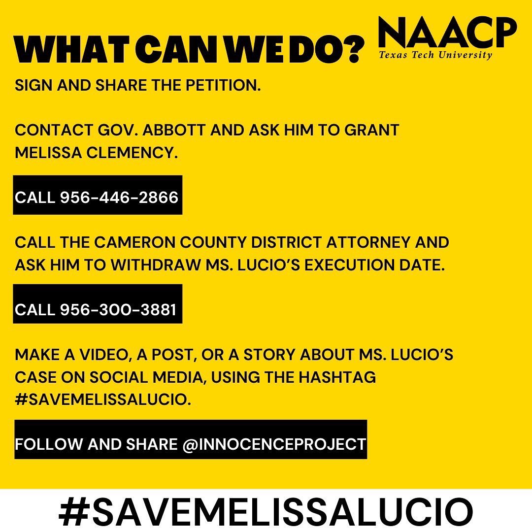 Community, we need your help today. Melissa Lucio faces execution on April 27th in Texas for a crime that never occurred. See below for further details. Please read &amp; share these key facts before Texas makes the horrid mistake of executing an innocent woman. #SaveMelissaLucio