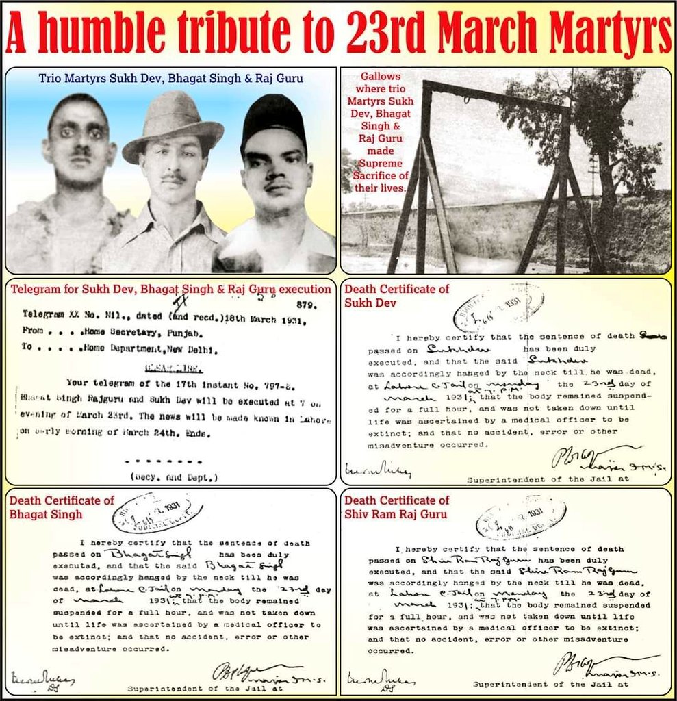 shriniwas_hr's tweet photo. शहीदों की चिताओं पर लगेंगे हर बरस मेले,
वतन पर मिटने वालों का यही बाकी निशा होगा
#सरदार_भगतसिंह,#राजगुरु,#सुखदेव
भारत की स्वाधीनता के क्रांति सूर्य।
मातृभूमि की रक्षा में अपना सर्वस्व न्यौछावर करने वाले वीर बलिदानियों को #त्रिमूर्ति_बलिदान_दिवस पर  शत - शत नमन।
#उत्तिष्ठ_भारत https://t.co/1JY3KbDi4p