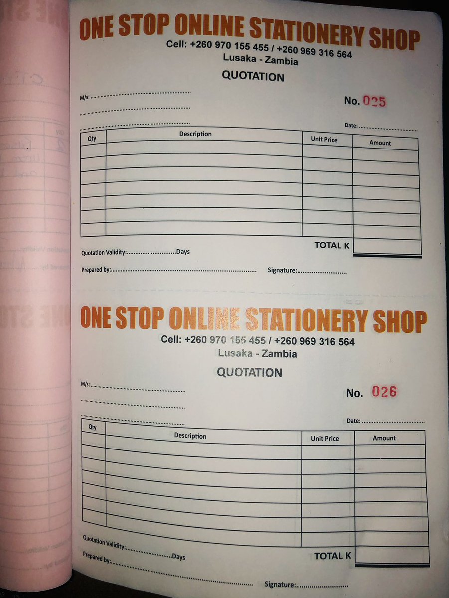 ONESTOPONLINELS's tweet photo. Take your #business and #company to the next level with #excellence! Get yourself a self customized- #ReceiptBook, #InvoiceBook,#QuotationBook ✨💯 etc.         #OneStopOnlineStationeryStore #Lusaka https://t.co/4KwkEtTmsb