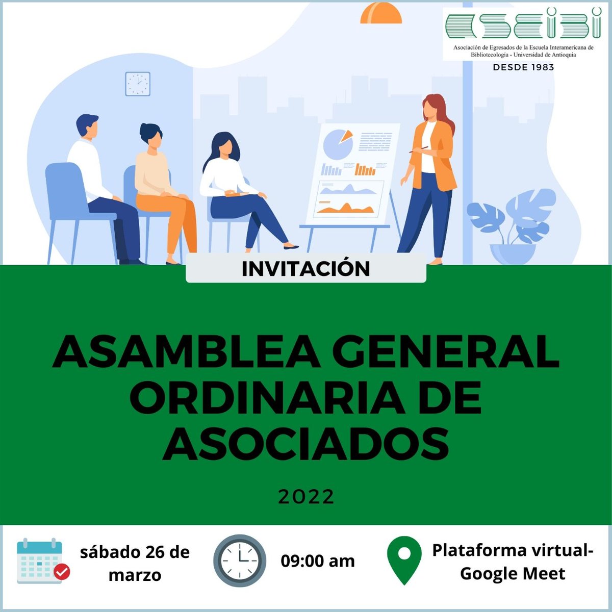 ASEIBI's tweet photo. 📢📣 El próximo sábado 26 de marzo a las 9:00 a.m. por medio de aplicación virtual, realizaremos la Asamblea General Ordinaria de Asociados Aseibi 2022.
Cordialmente invitados a participar. 🙋🙋🏻‍♀️🙋🏻‍♂️ https://t.co/h85go1xvwU