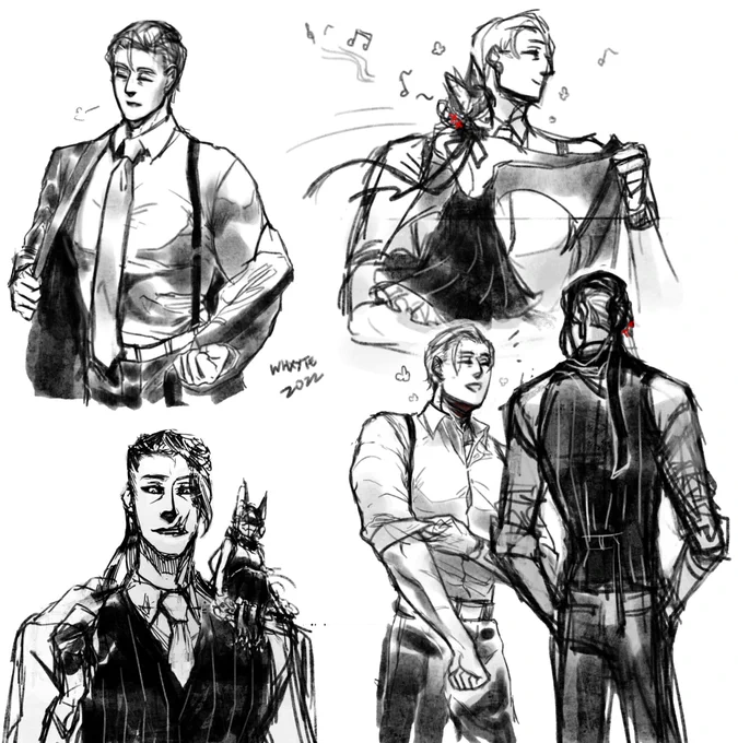 Buncha sketches of yan actually wearing proper clothes for once XD 
