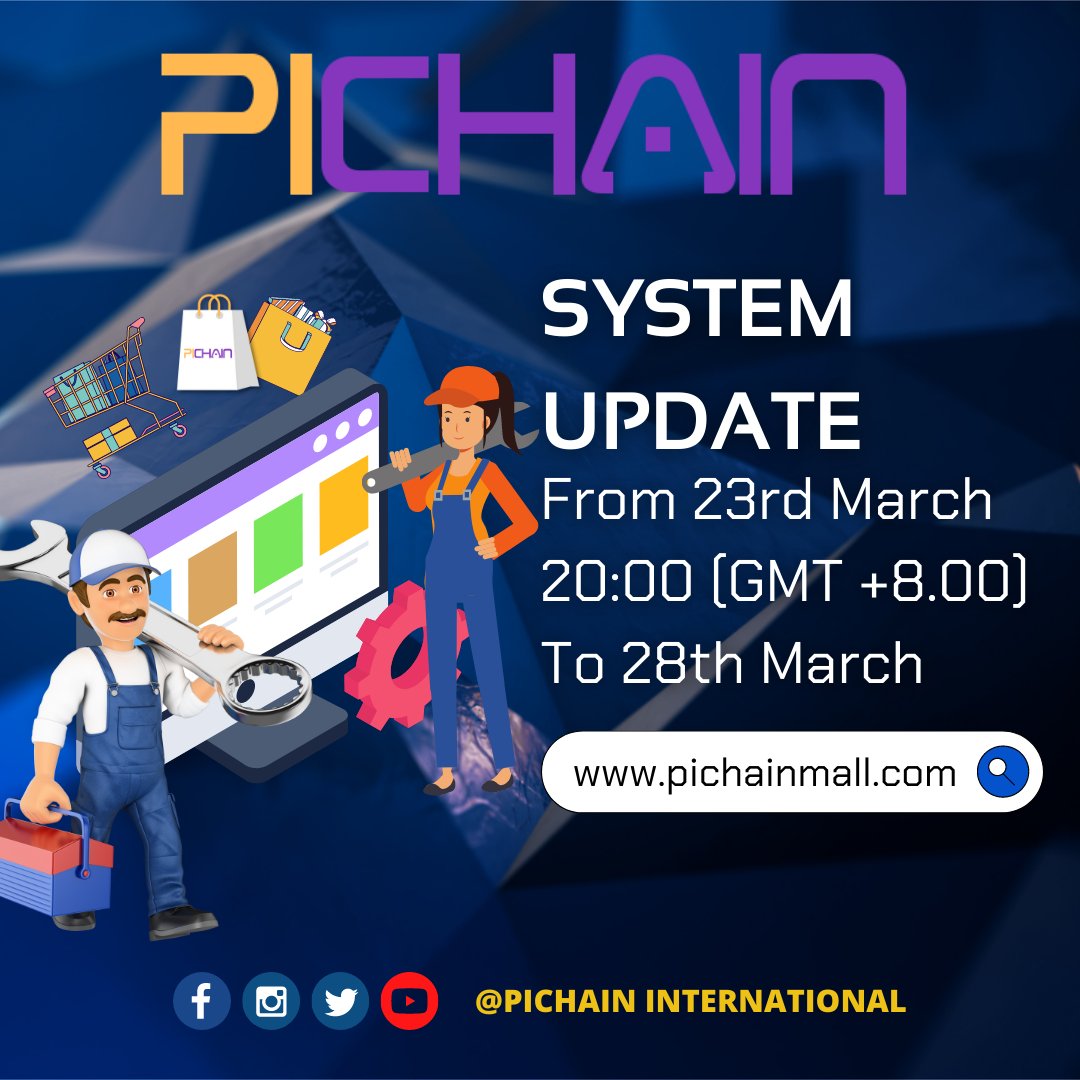 pichainmall's tweet photo. Attention! Pichainmall is going to have a system update from 23rd Mar 20:00 (GMT+8:00) to 28th Mar.
#PiNetwork #PiChainMall #MarketPlace #BlockChain #Crypto #Hackathon #PiChainInternational https://t.co/dbcSnK950u