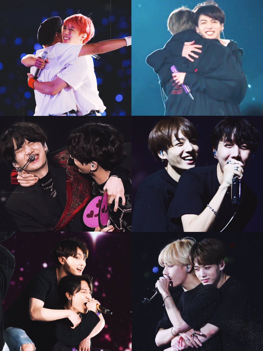 randomjungkook's tweet photo. jungkook hugging his hyungs on stage https://t.co/iM5fKtVrWJ