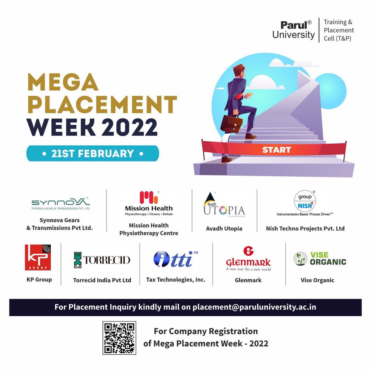 drdevanshupatel's tweet photo. 6 Days, 50+ Companies, 1000+ students, 200+ Offers  #MegaPlacementWeek #ParulUniversity #21stFebto26thFeb2022 #AllCourses #AllBranches  Sharing the glimpses of the Mega Placement Week conducted for the 2022 Batch students of Parul University. https://t.co/lTfqJ3VA55