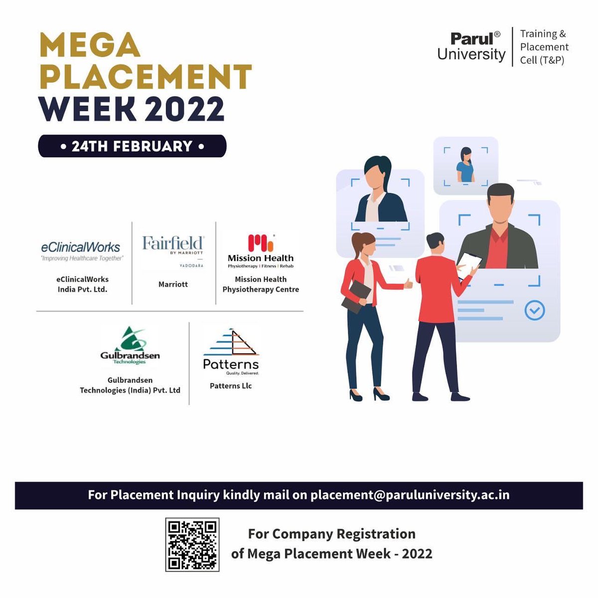 drdevanshupatel's tweet photo. 6 Days, 50+ Companies, 1000+ students, 200+ Offers  #MegaPlacementWeek #ParulUniversity #21stFebto26thFeb2022 #AllCourses #AllBranches  Sharing the glimpses of the Mega Placement Week conducted for the 2022 Batch students of Parul University. https://t.co/lTfqJ3VA55