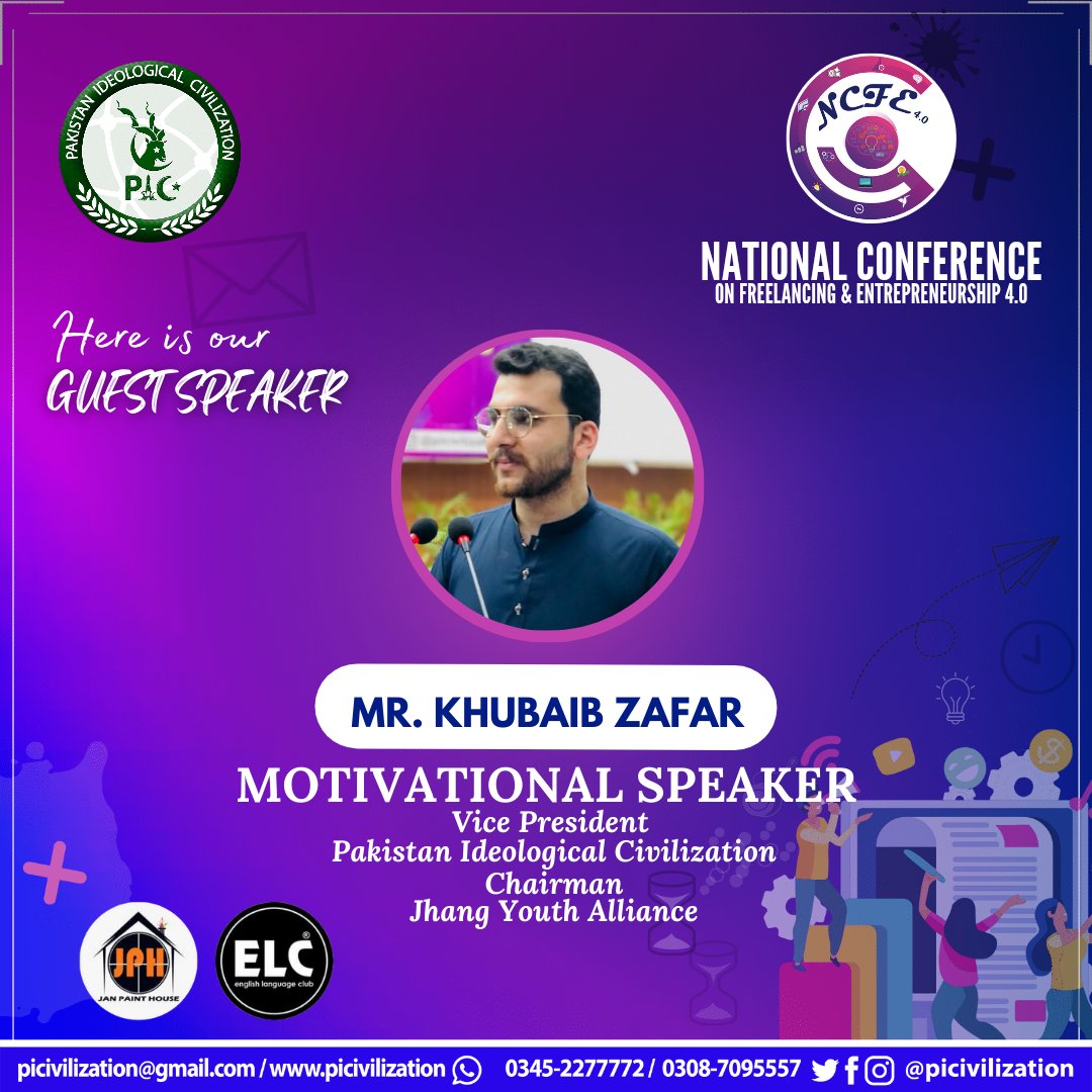 PICivilization's tweet photo. We are proud to announce Mr. Khubaib Zafar, Co-Founder &amp; Vice President Pakistan Ideological Civilization and Founder &amp; Chairman Jhang Youth Alliance as our GUEST SPEAKER of NCF&amp;E4.0 who will address the youth &amp; will guide them diligently in the light of his valuable experience. https://t.co/RxyK2qoDJV