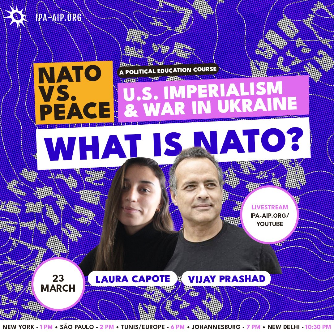 Maurizio Coppola (@coppola_mau) on Twitter photo Today! Join the political education course 1/3 organised by <a href="/peoplesassembl_/">International Peoples' Assembly</a> about militarisation, sanctions, war and peace. Today with @laurapcapote from <a href="/movimientosalba/">ALBA Movimientos</a> and <a href="/vijayprashad/">Vijay Prashad</a> from <a href="/tri_continental/">Tricontinental Institute for Social Research</a>.
Do not miss! Today! Join the political education course 1/3 organised by <a href="/peoplesassembl_/">International Peoples' Assembly</a> about militarisation, sanctions, war and peace. Today with @laurapcapote from <a href="/movimientosalba/">ALBA Movimientos</a> and <a href="/vijayprashad/">Vijay Prashad</a> from <a href="/tri_continental/">Tricontinental Institute for Social Research</a>.
Do not miss!