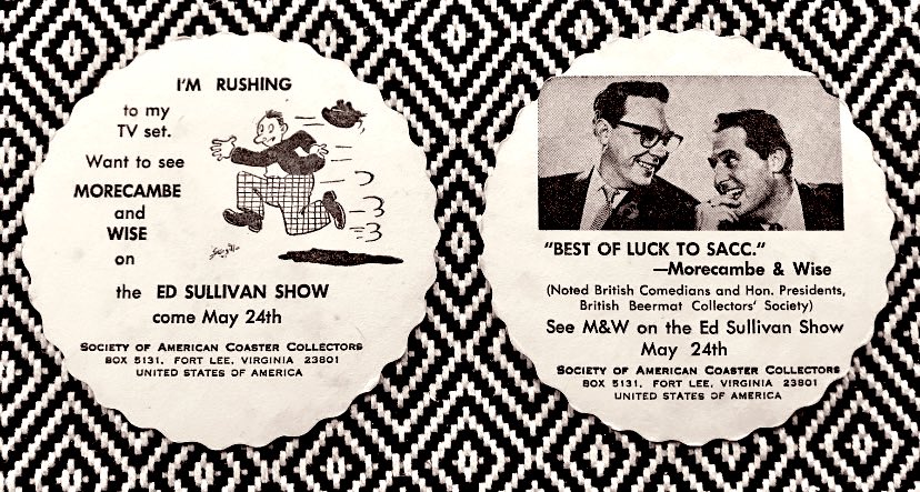#FromTheArchive

#TEGESTOLOGY

…is the collecting of #Beermats

Eric and Ernie, were Chairman of The Collectors Society…
Members received a mat as a membership card…the boys also used mats to advertise shows and films…

🎥 britishpathe.com/video/morecamb…

#MorecambeAndWise👓🌞♥️