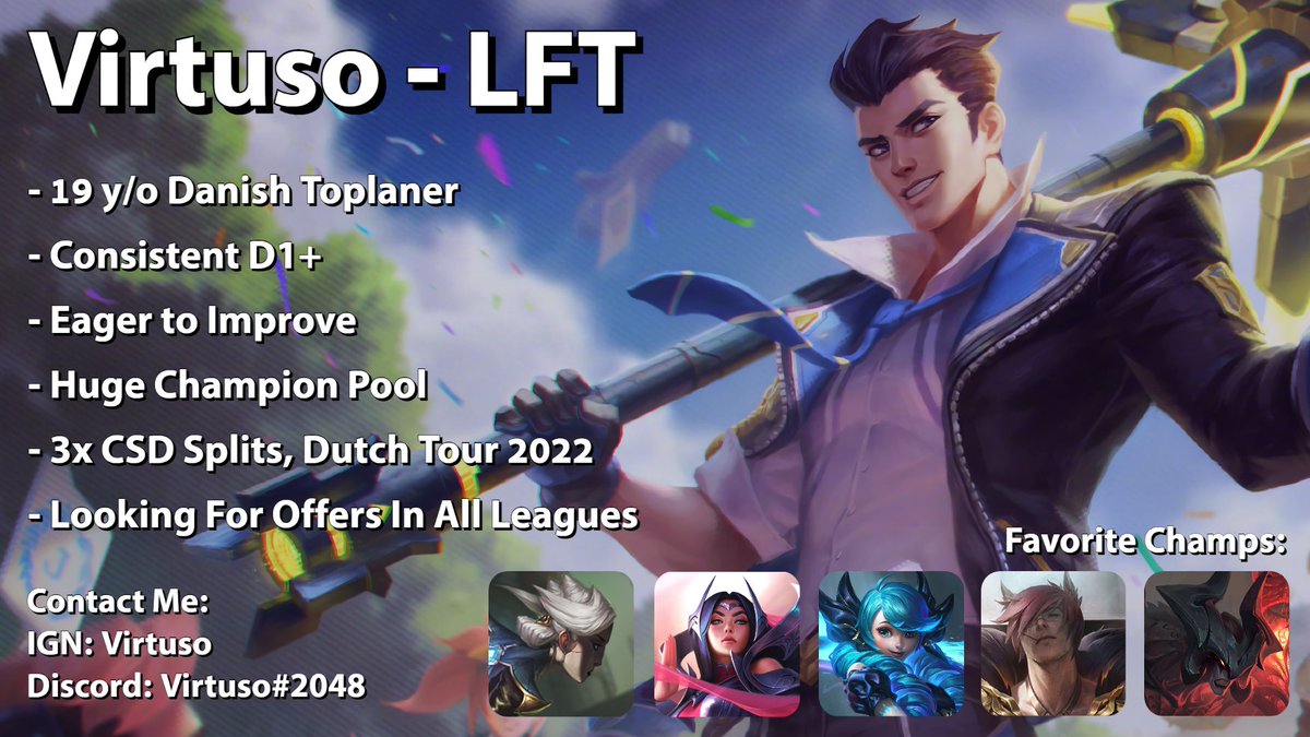 VirtusoEUW's tweet photo. After a split with many ups and downs as ADC for @connEsports , I've decided to return to toplane, as I feel this is where i have the highest potential. I have been allowed to explore my options for the future, so hit me up if you want to try me out. Retweets are appreciated <3 https://t.co/OPT2mq89OX
