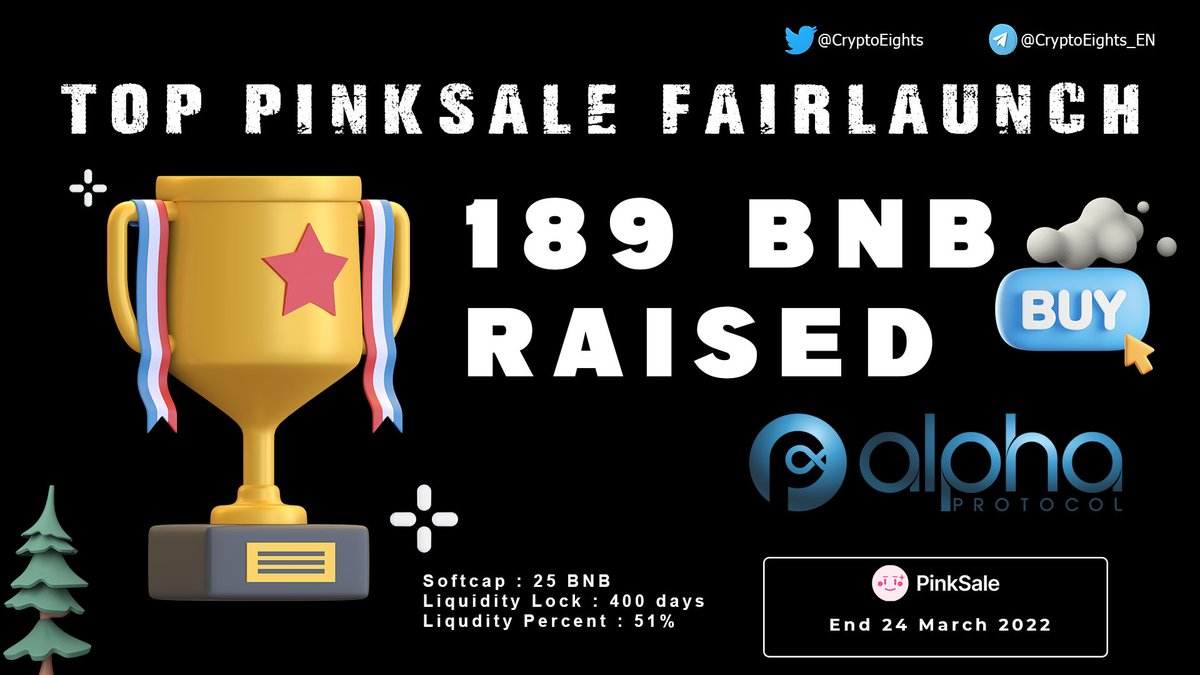 CryptoEights's tweet image. 🔹 @AlphaProt Alpha Protocol Get 6x From Fairlaunch Softcap and $APE Got Trending in @pinkecosystem 

✅ Team and Smartcontract got KYC and Audit 
✅ Get paid every 10 minutes 
💹 406,028.90% Fixed Staking APY

1000 #BNB from Fairlaunch would be easy for $APE 
don&apos;t miss the #GEM
