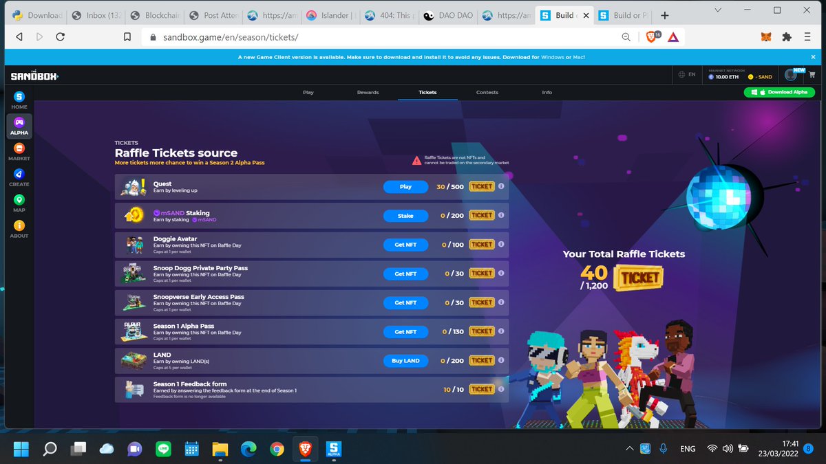 martinidsm's tweet photo. @TheSandboxGame I just participated in the daily #SandboxAlphaS2Contest for a chance to earn up to 1,000 $SAND! Starting March 22 - Ticket Day. Check out my screenshot below!
👇 #SandboxAlphaS2 https://t.co/umcWdhVDK6