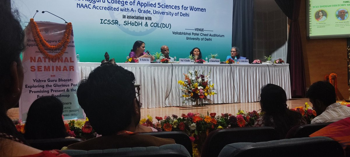 SRCASW_Council's tweet photo. Panel Discussion- Was Indian History morphed by colonialists? moderated by Dr. Rashmi Das, Author &amp; Columnist
Panellists- Prof. V. Shindhe: Archaeologist ; Dr. Shovana Narayan- Padma Shri Awardee; and Dr. Yuthika Mishra- Eminent Historian
#nationalseminarsrcasw #vishvagurubharat https://t.co/13tZwC1jyp