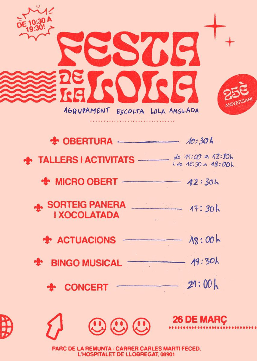T'ho perdràs?! Aquest dissabte al parc de la remunta <a href="/AE_LolaAnglada/">AE Lola Anglada</a> celebra el seu 25é aniversari! MOLTES FELICITATS🎉🎉🎉