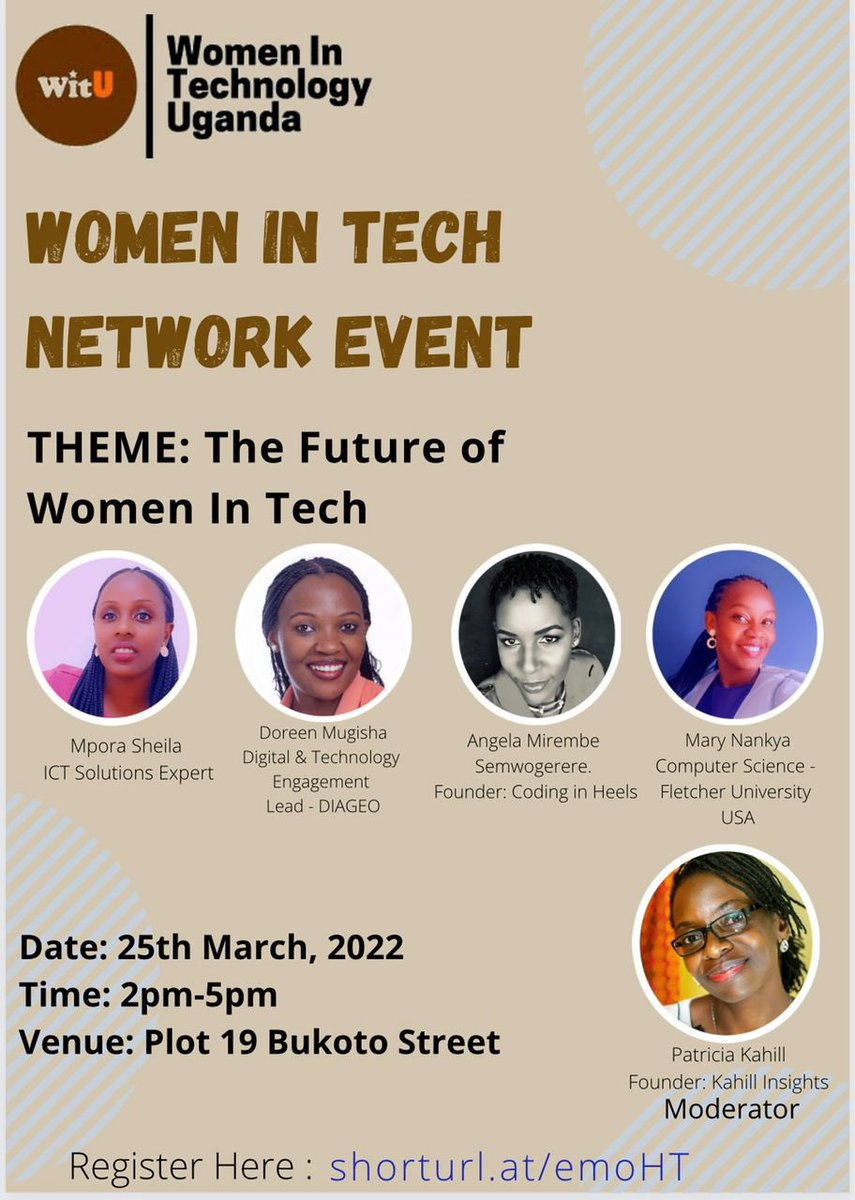 angiemirembe's tweet image. Women in Tech event happening this Friday. Register to reserve your seat. 
shorturl.at/emoHT
#WITU
#codinginheels