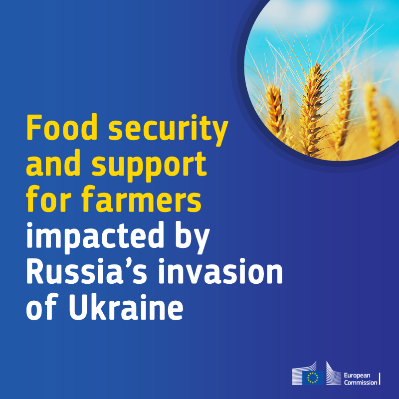 EUAgri's tweet photo. New EU actions for #FoodSecurity following Russia's invasion of Ukraine.

While food security is not at risk in the EU, these measures will:
🔸 help Ukraine feed its citizens
🔸 assist the regions where food supplies are affected by the war
🔸 support EU farmers

#EUSolidarity